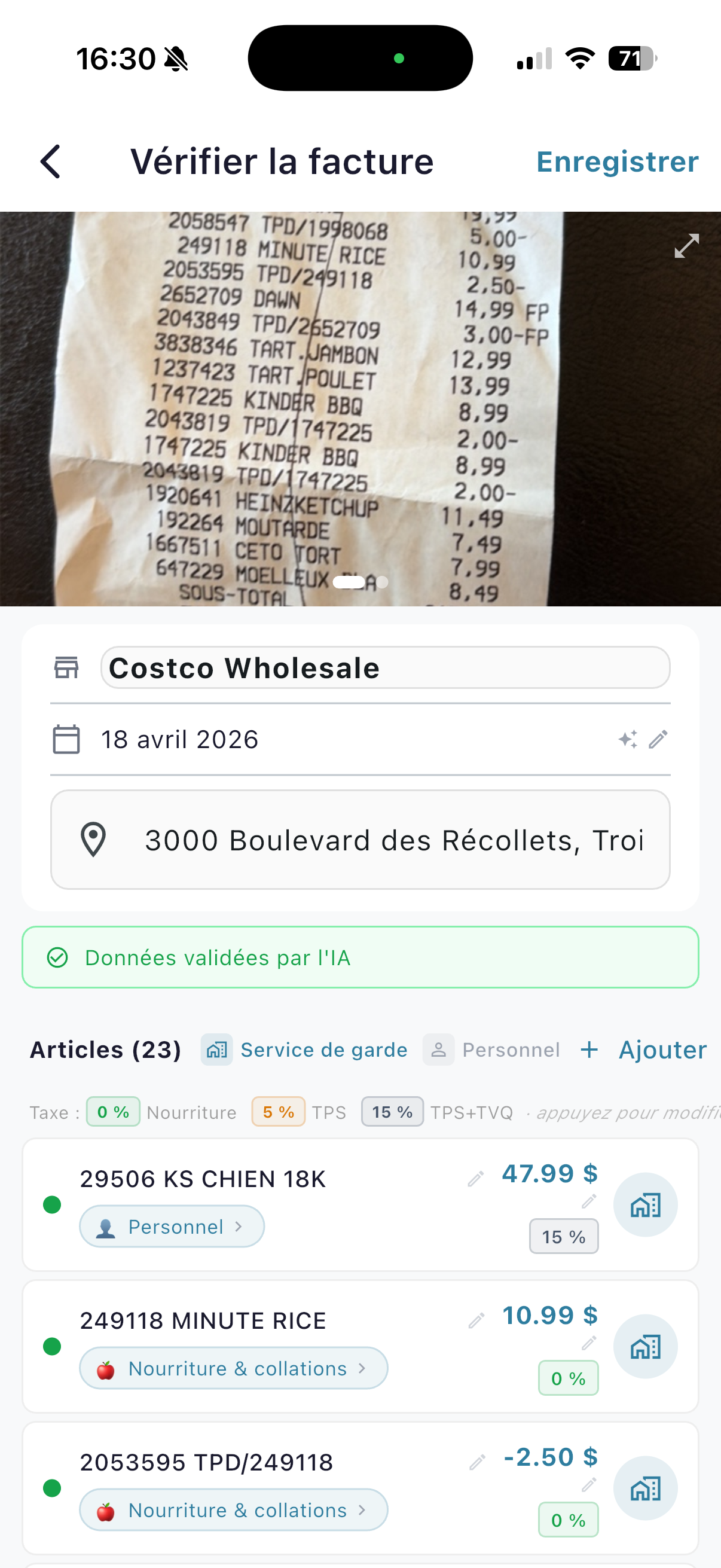 Scan de reçu par IA — GardiePro